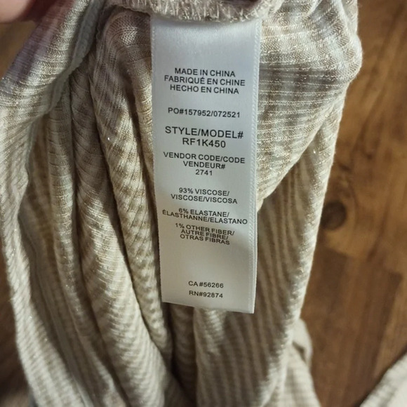 Splendid Taupe+ White Stripe Turtle Neck W/ Metallic Flecks FFF - Picture 7 of 7